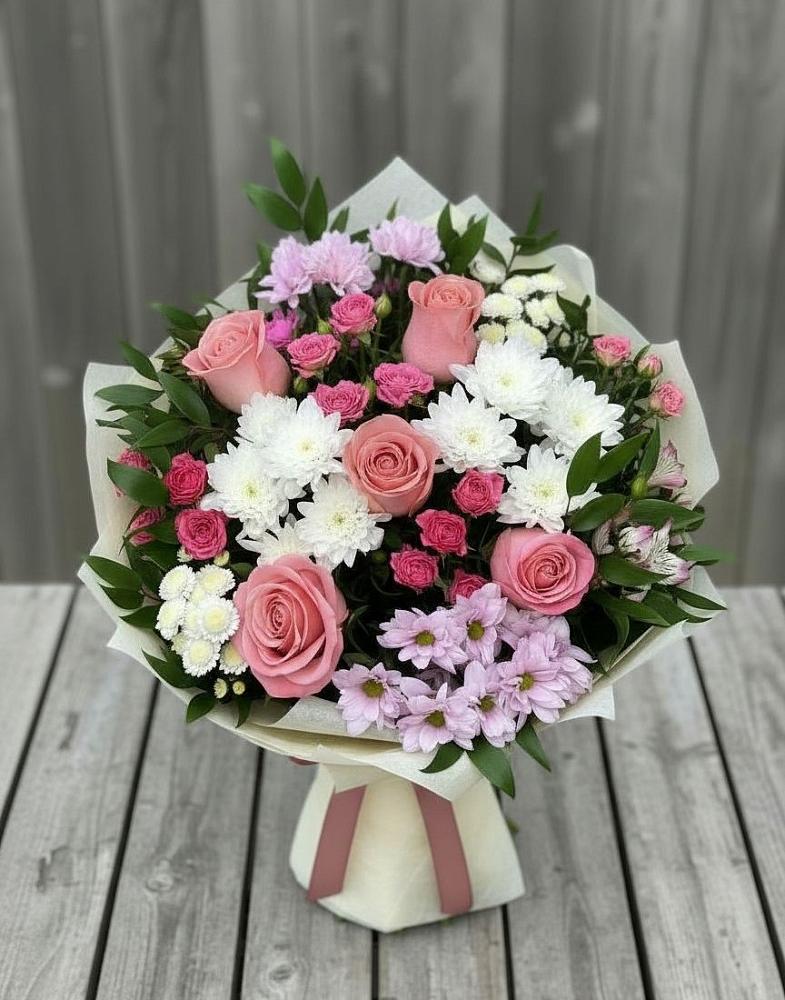 Букет цветов из: Альстромерии, Гвоздики, Розы и Хризантемы в Тутаеве