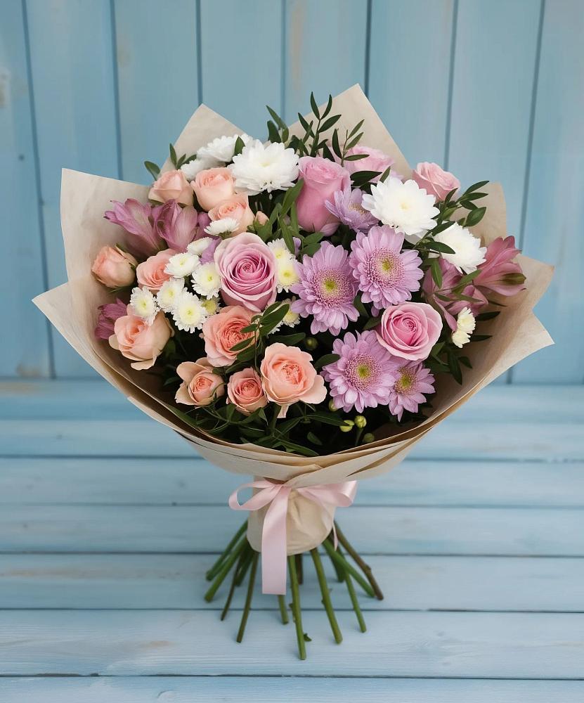 Букет цветов из: Хризантемы, Розы и Альстромерии в Тутаеве