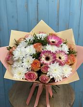 Букет цветов из:  Розы, Герберы и Хризантемы в Тутаеве