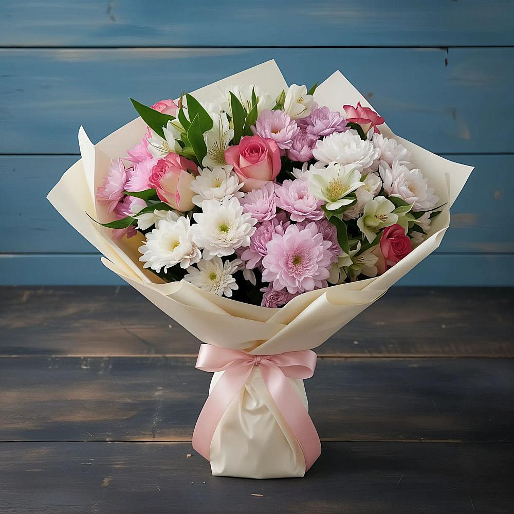 Букет цветов из: Хризантемы, Альстромерии и Розы в Тутаеве